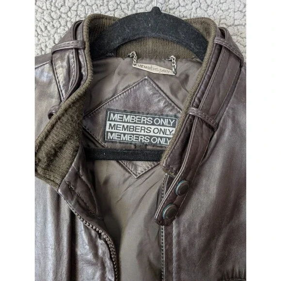 Vintage Members Only Leather Bomber Jacket Mens 42 Brown Brick Motorcycle Zip